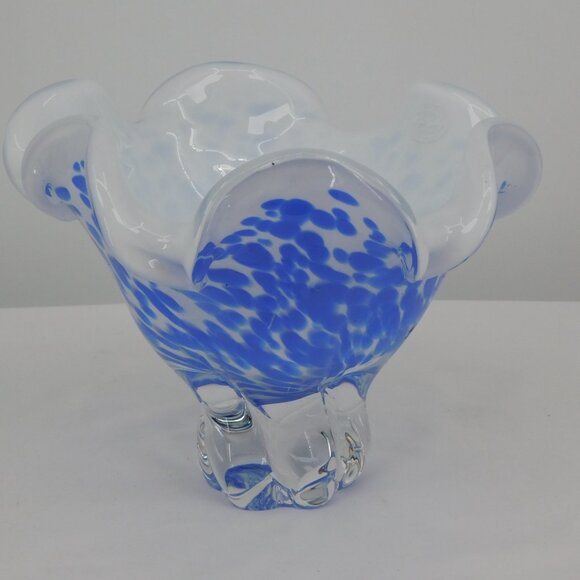 Royal Gallery Handcrafted Blue Console Crystal Bowl 1999 Federated Dept Stores - Picture 2 of 8